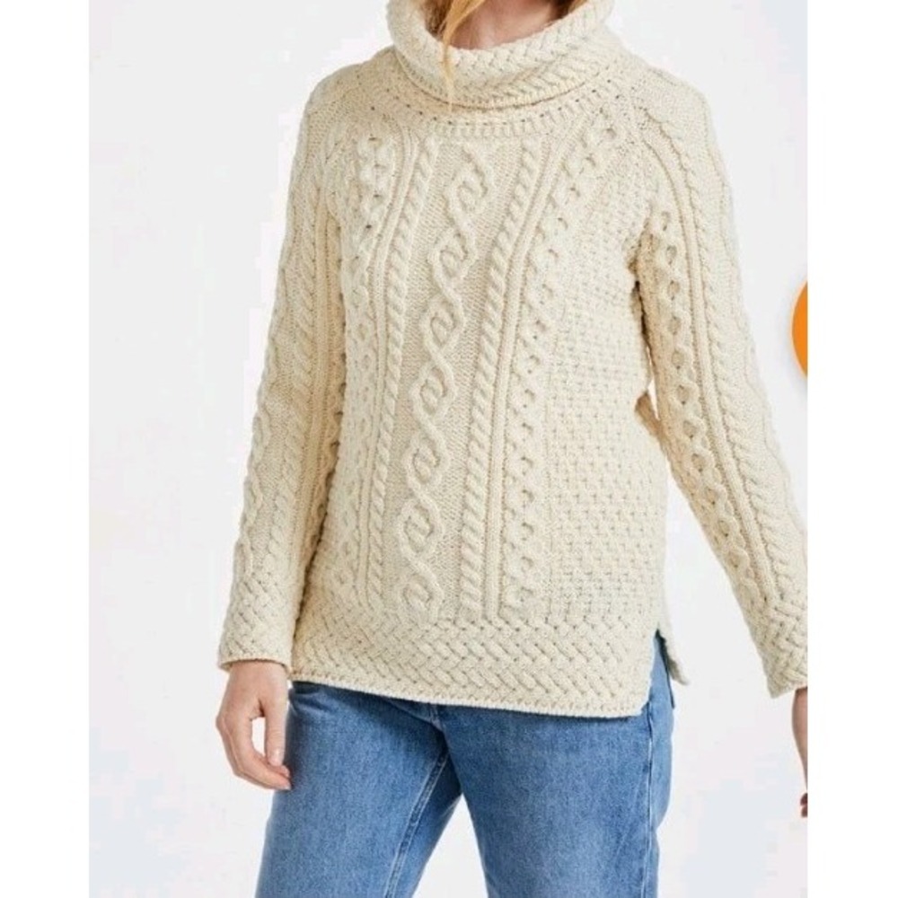 Aran Mills‎ Merino Wool Cowl Neck Fisherman Sweater Made In Ireland Ivory XXL